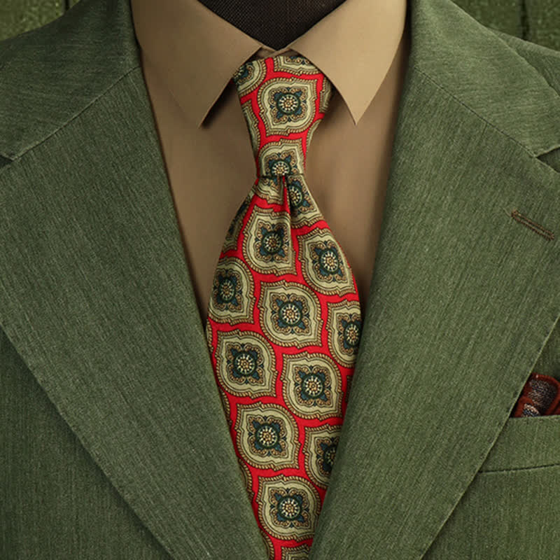 Cravate pour homme avec médaillon rouge et vert à motif piment - Rouge et Vert - image 0