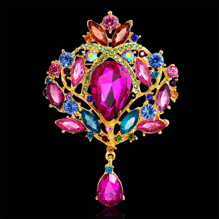 Broche en forme de goutte d'eau en forme de bouton floral brillant pour femme