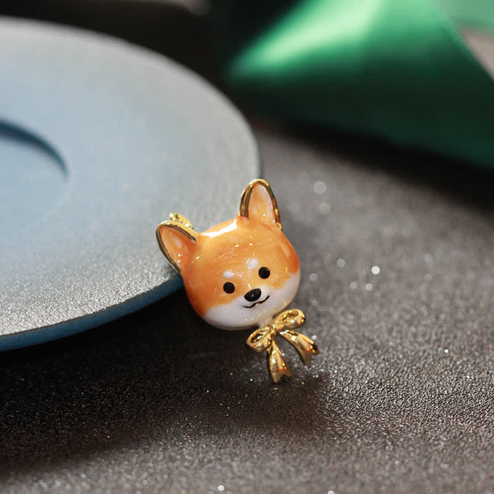 Broche unisexe en émail représentant un chien Shiba Inu