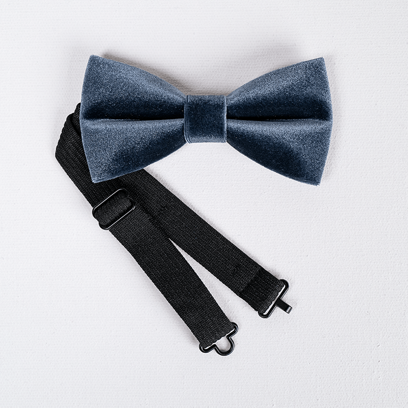 Nœud papillon en velours de couleur unie gris brumeux pour homme