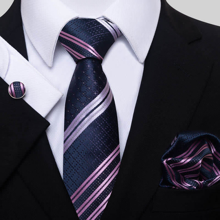 Ensemble de 3 cravates à rayures bleu marine et violettes pour homme