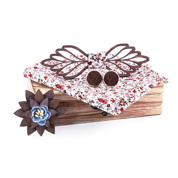 Lot de 4 nœuds papillon en bois en forme de feuilles creuses pour homme