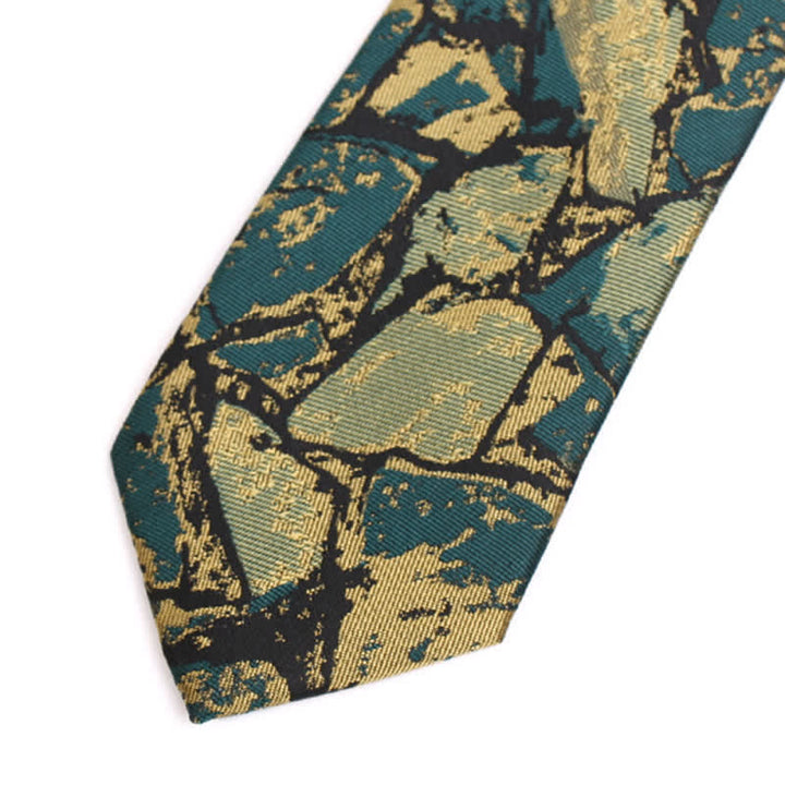 Cravate à motif abstrait doré et vert pour homme 