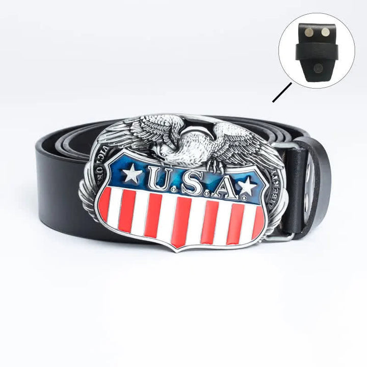 Ceinture en cuir pour homme avec drapeau américain et aigle volant