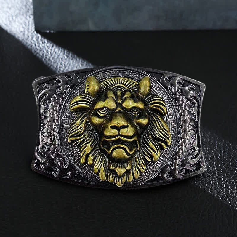 Ceinture en cuir pour homme avec couteau pliant caché Lion doré