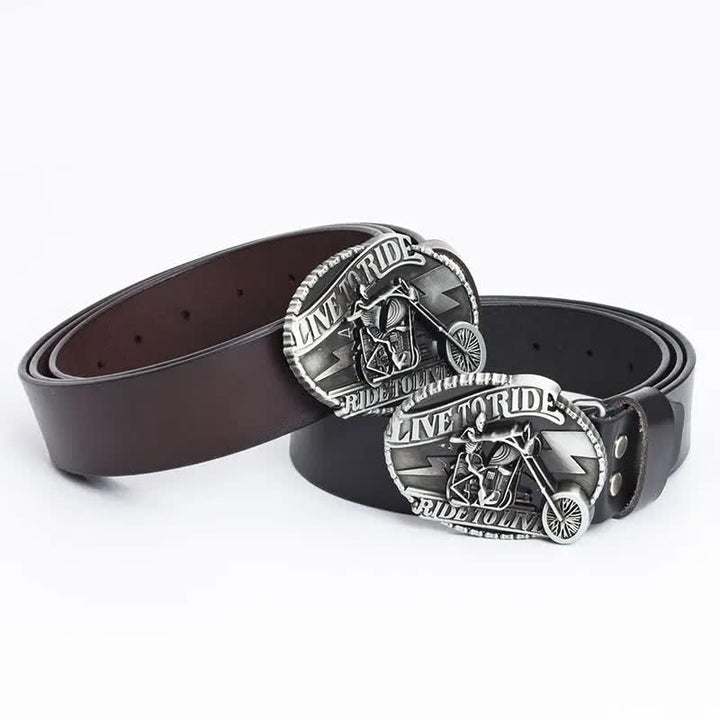 Ceinture en cuir pour homme avec tête de mort et squelette de motard