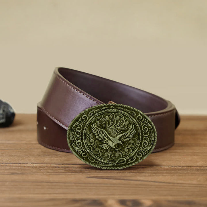 Ceinture en cuir à boucle florale gravée Soaring Eagle pour homme