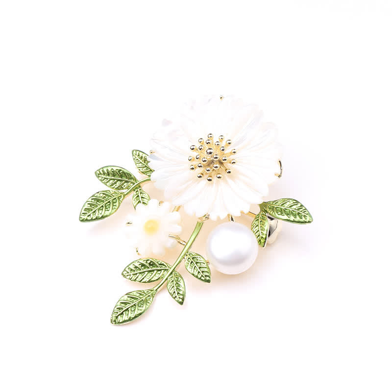 Broche romantique en forme de marguerite et de perles pour femme
