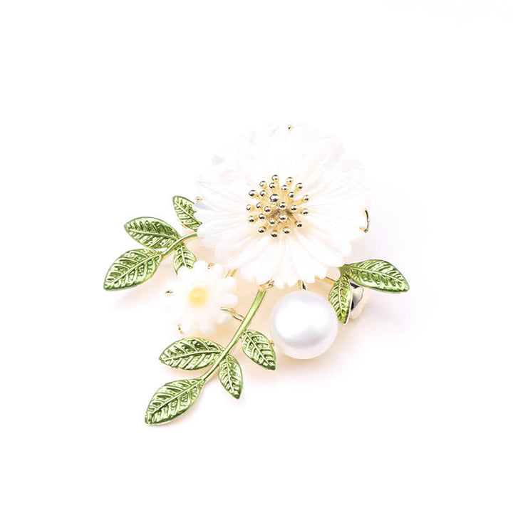 Broche romantique en forme de marguerite et de perles pour femme