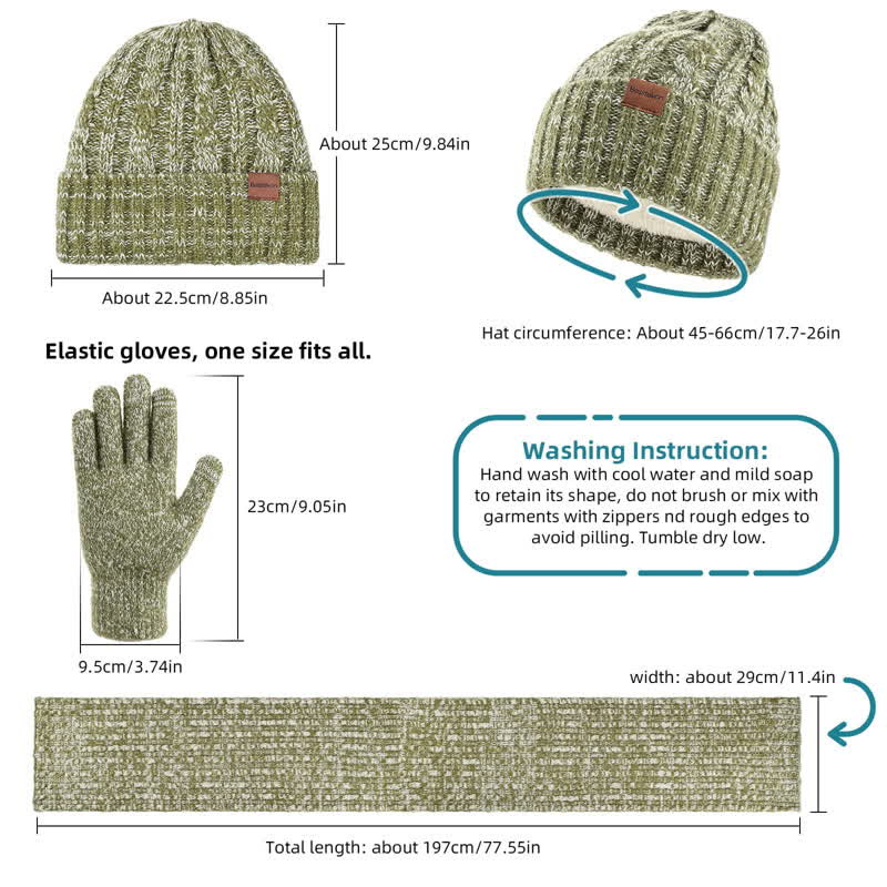 Ensemble de 3 gants unisexes élégants avec chapeau, écharpe longue et écran tactile