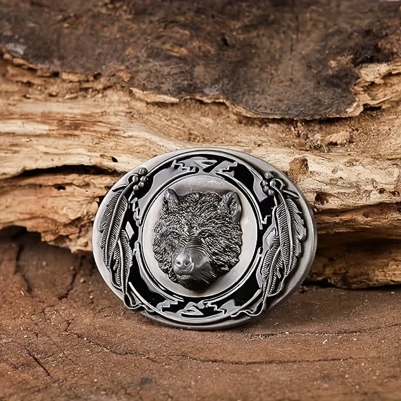 Ceinture en cuir à boucle pour homme avec tête de loup vive