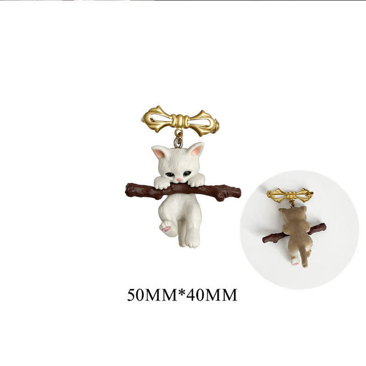 Broche ludique pour femme avec chat et dag et branche