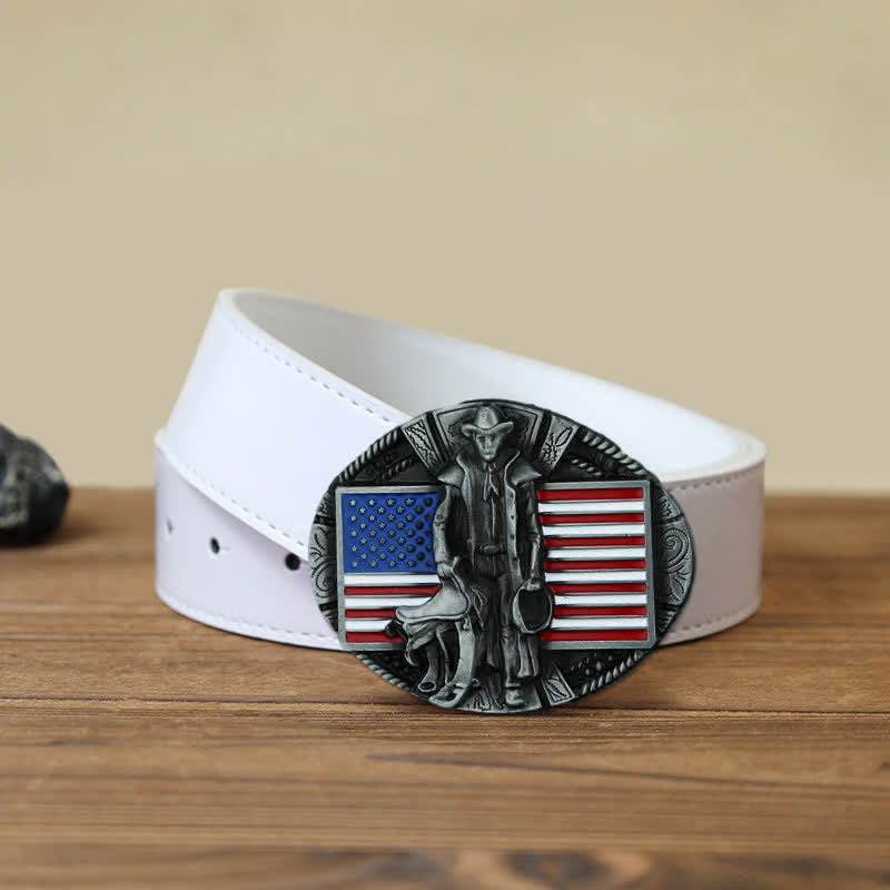 Ceinture en cuir à boucle de cowboy avec drapeau américain pour homme