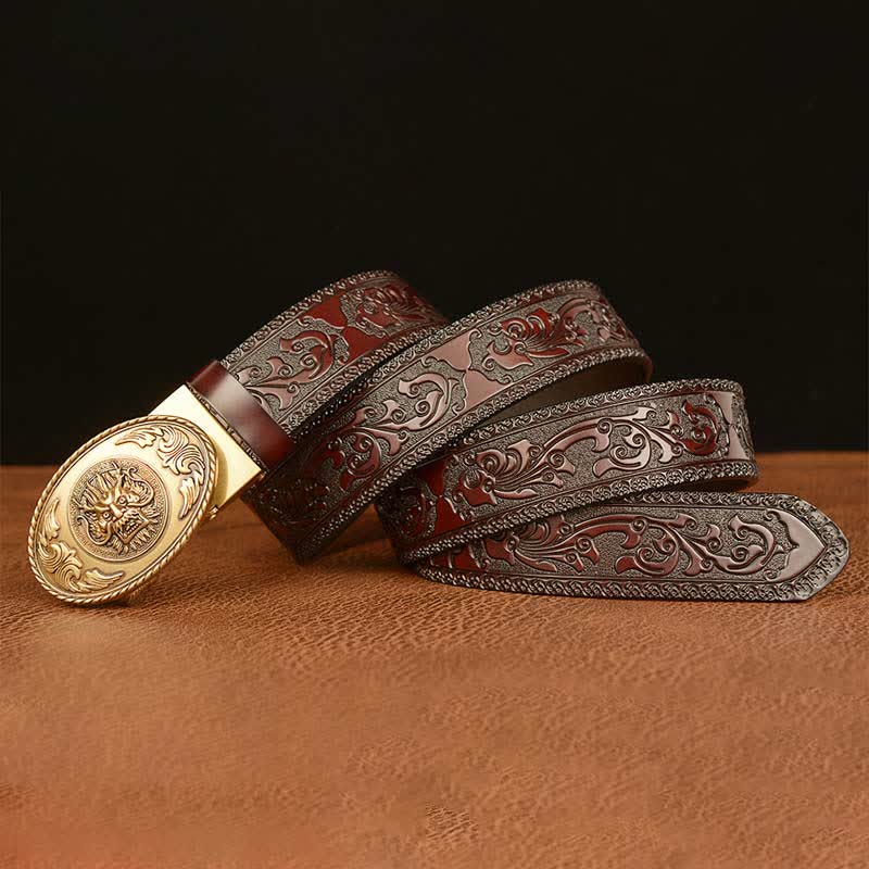 Ceinture en cuir à boucle elliptique pour homme avec dragon