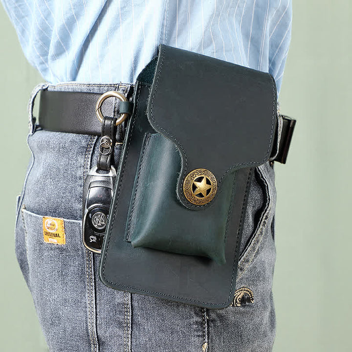 Sac ceinture en cuir pour téléphone avec boucle magnétique en forme d'étoile pour l'extérieur