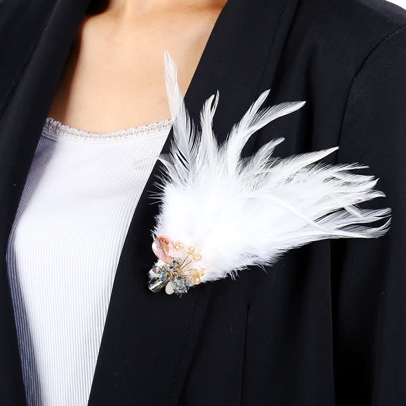 Broche de luxe en cristal avec branches et plumes de flocon de neige pour femme