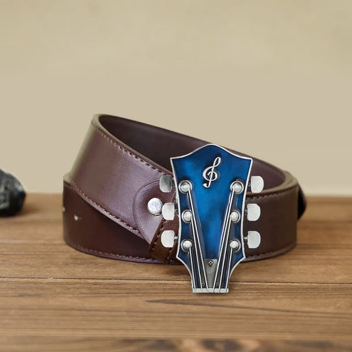 Ceinture en cuir avec boucle de tête de guitare musicale DIY pour homme