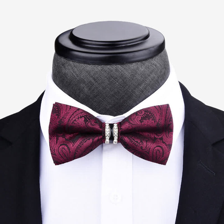 Nœud papillon à rayures et strass pour homme, motif cachemire et fleurs