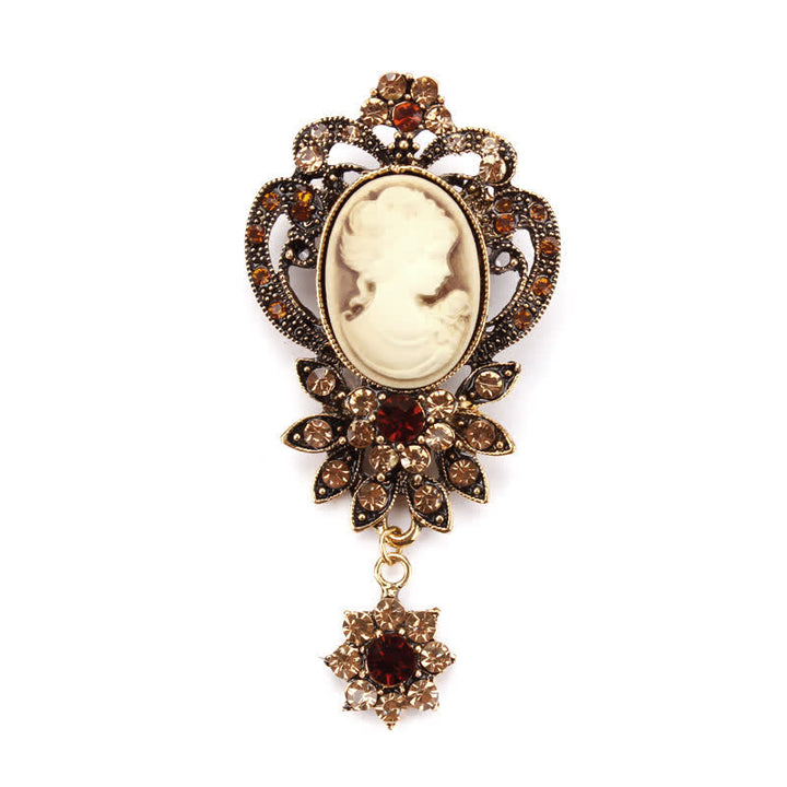 Broche camée antique pour femme avec fleur