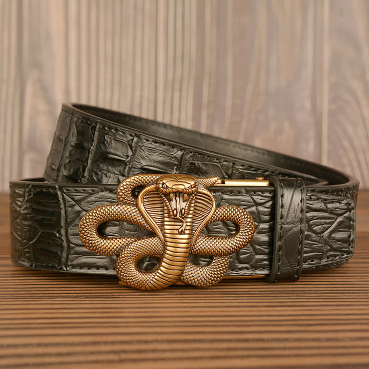 Ceinture en cuir à motif alligator cobra bouclé pour homme