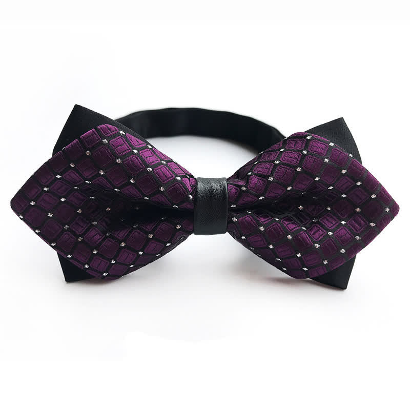 Nœud papillon pointu double épaisseur à pois et losanges pour homme