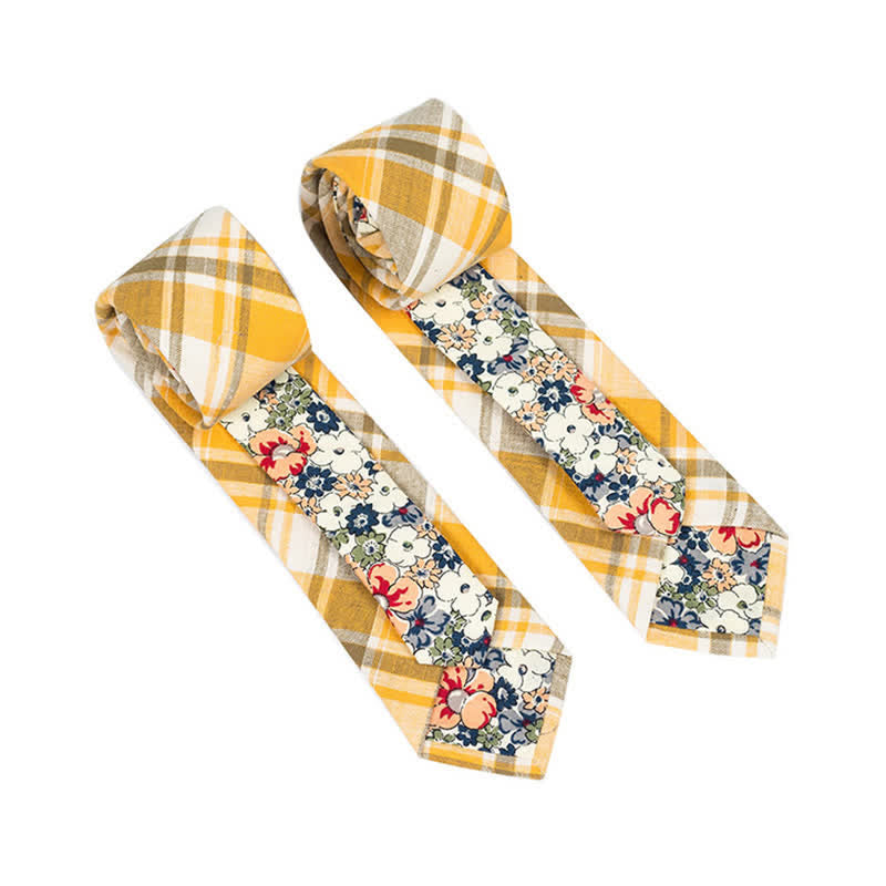 Cravate patchwork florale à carreaux pour homme - Plaid jaune - image 29