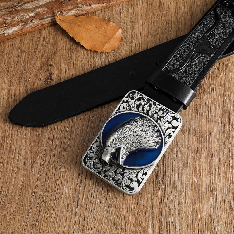 Ceinture rectangulaire en cuir western pour homme avec tête d'aigle à tête blanche