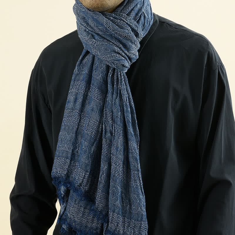 Écharpe polyvalente à carreaux en losanges et bords bruts pour homme - Marine - image 0