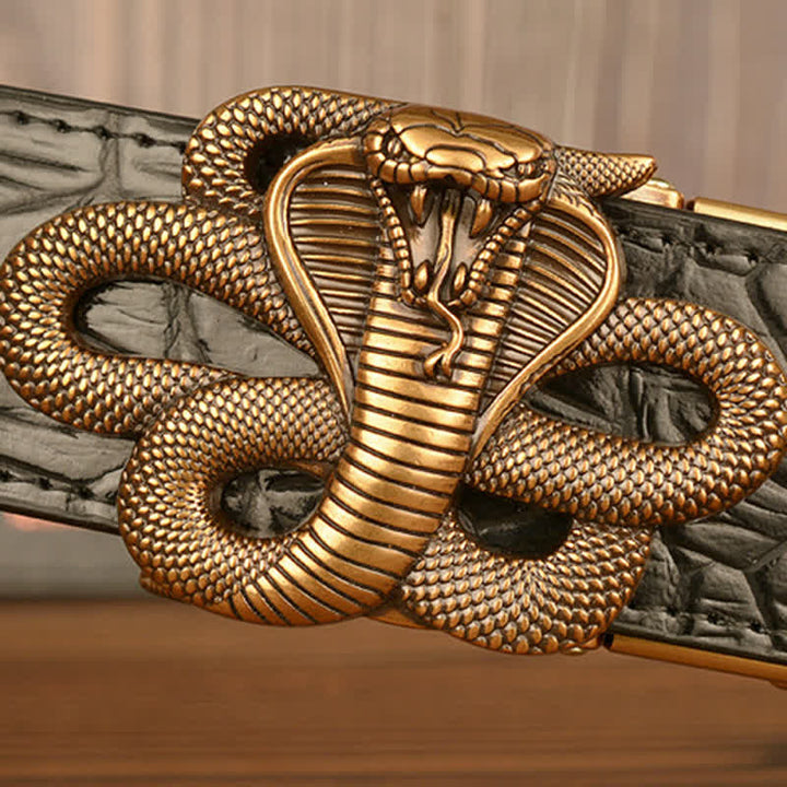 Ceinture en cuir à motif alligator cobra bouclé pour homme