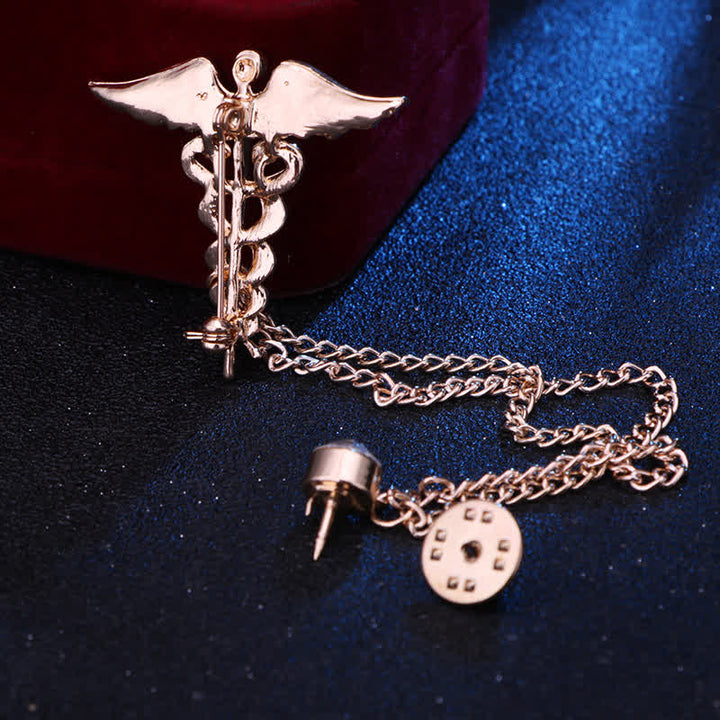 Broche en chaîne à double serpent caducée pour homme