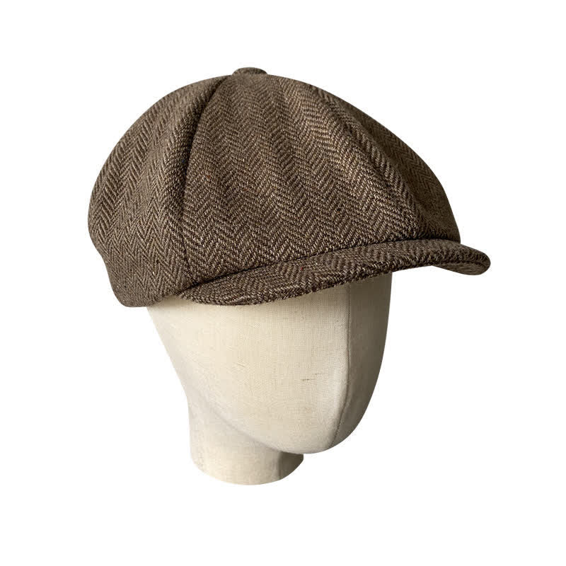 Casquette béret octogonale à chevrons fins en café