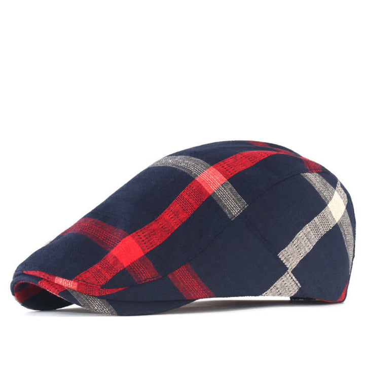 Casquette béret fine ajustable à carreaux rayés