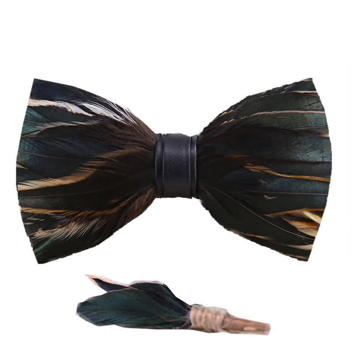 Nœud papillon en plumes gris ardoise foncé avec épingle à revers