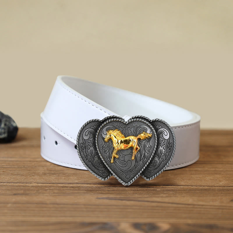 Ceinture en cuir à boucle triple en forme de cœur pour homme