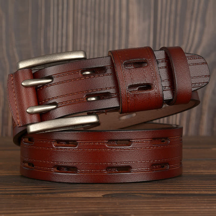 Ceinture en cuir à double ardillon pour homme
