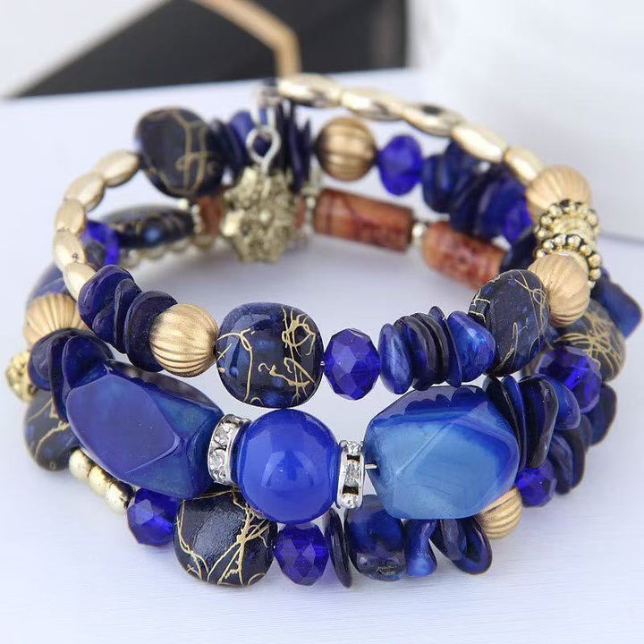 Bracelet vintage bohème multicouche en perles de cristal d'agate turquoise et de cristal, - Bleu - image 8