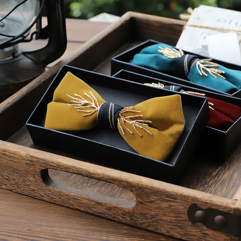 Nœud papillon en velours doré aristocratique pour homme