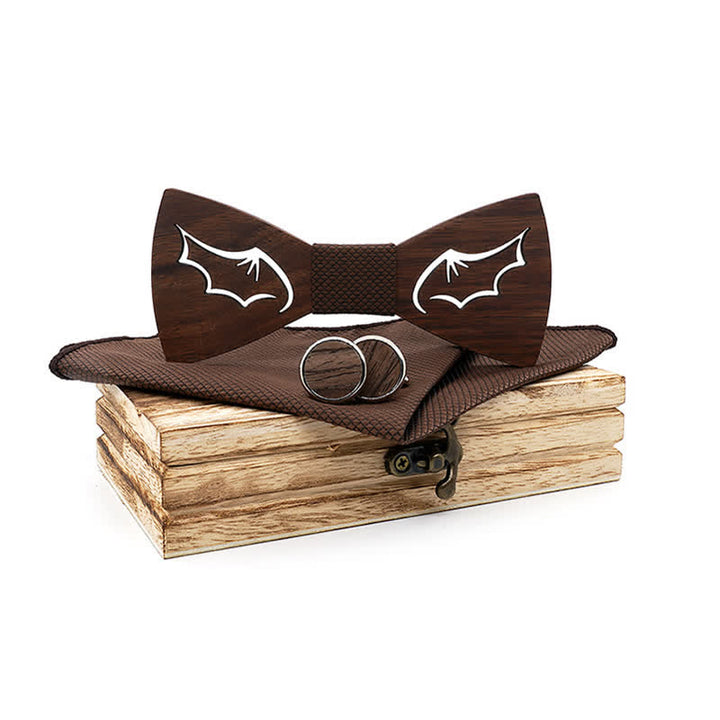 Lot de 3 nœuds papillon en bois avec ailes de démon pour homme