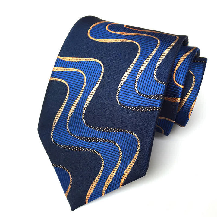 Cravate artistique géométrique abstraite pour homme - Vagues bleues - image 1