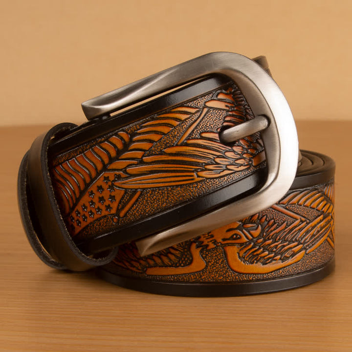 Ceinture en cuir à motif drapeau aigle en relief pour homme