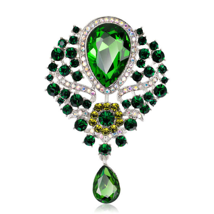 Broche en forme de goutte d'eau en verre transparent pour femme