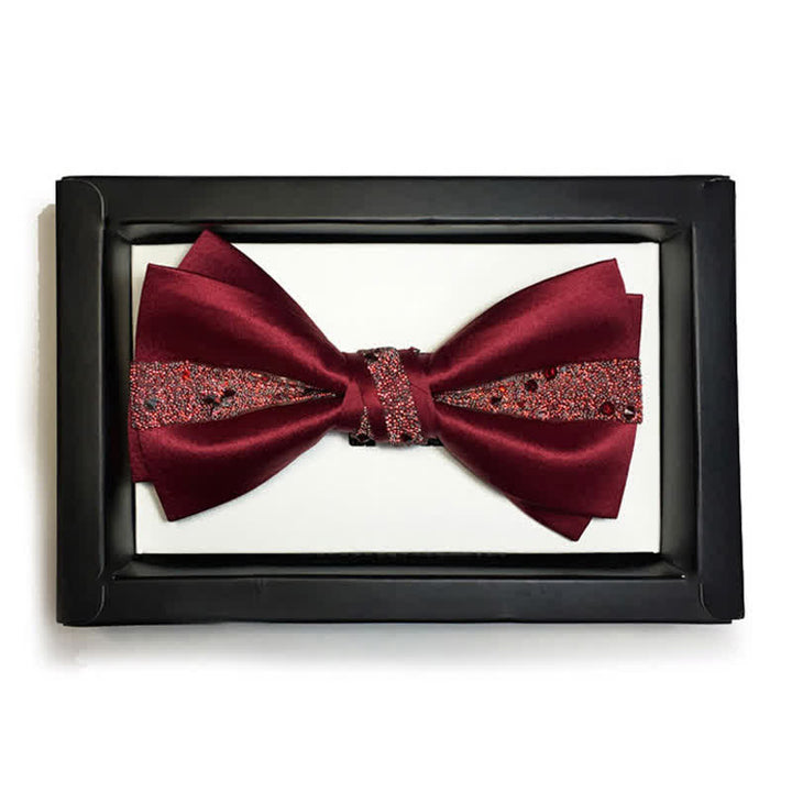 Pochette de costume pour homme avec nœud papillon et strass de couleur rouge
