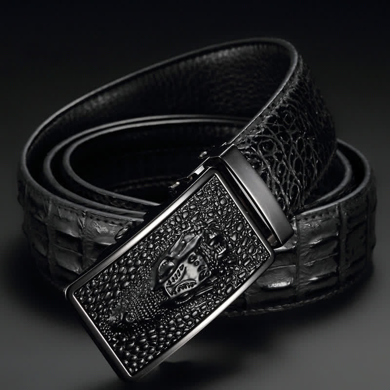 Ceinture en cuir à boucle en forme de tête d'alligator exotique pour homme