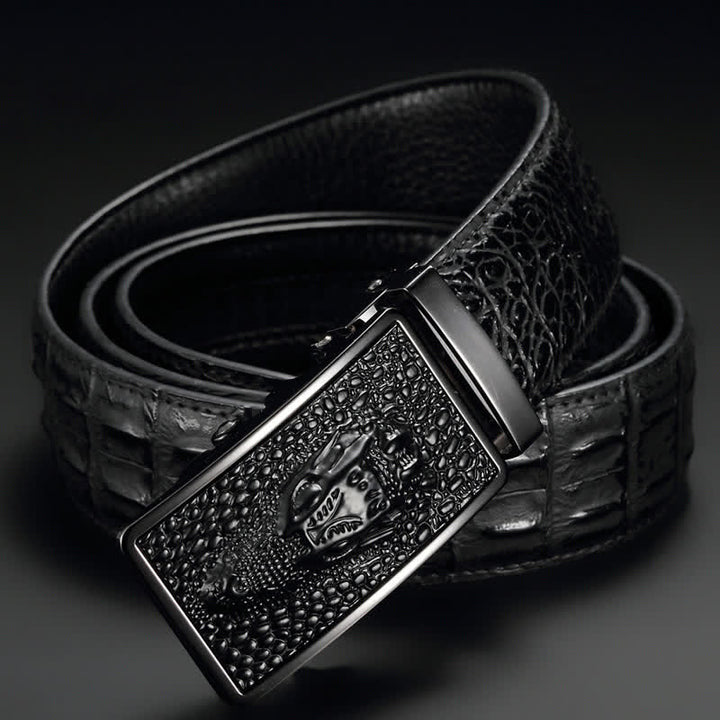Ceinture en cuir à boucle en forme de tête d'alligator exotique pour homme