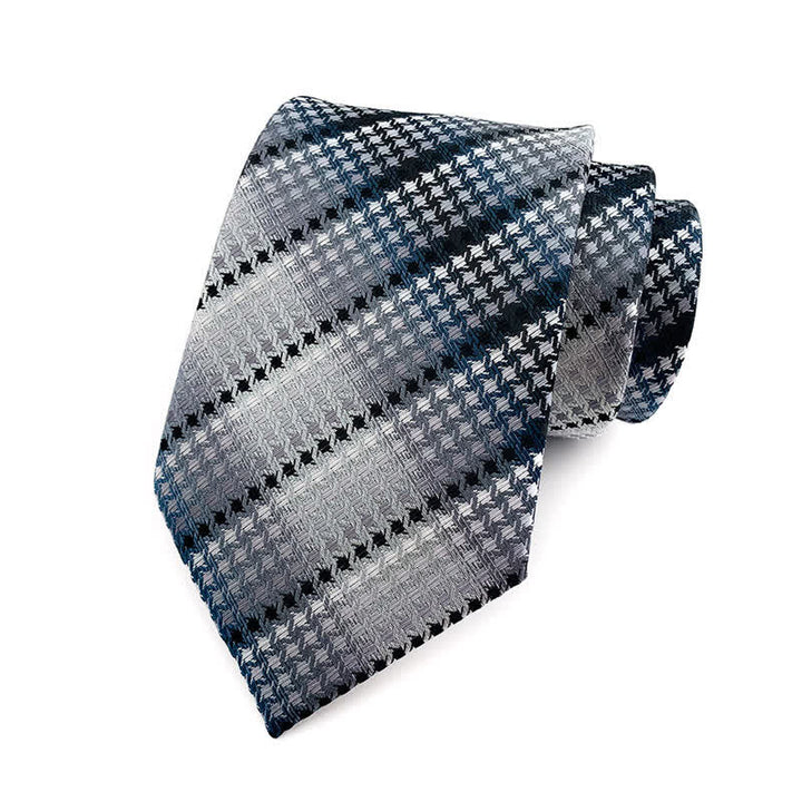 Cravate rayée pied-de-poule gris argenté pour homme