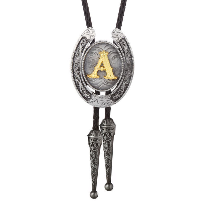 Cravate Bolo moderne avec initiales de A à Z en forme de fer à cheval de style occidental - Argent - A - image 31