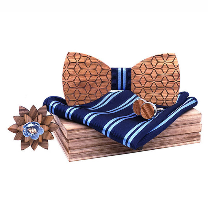 Lot de 4 nœuds papillon en bois sculpté géométrique pour homme