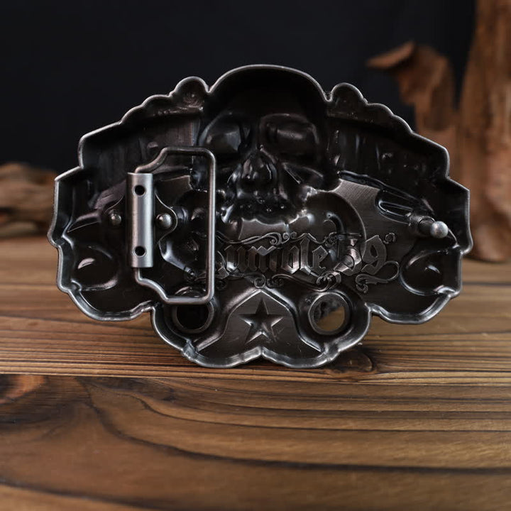 Ceinture en cuir à boucle tête de mort pour homme avec tête de piston et tête de mort