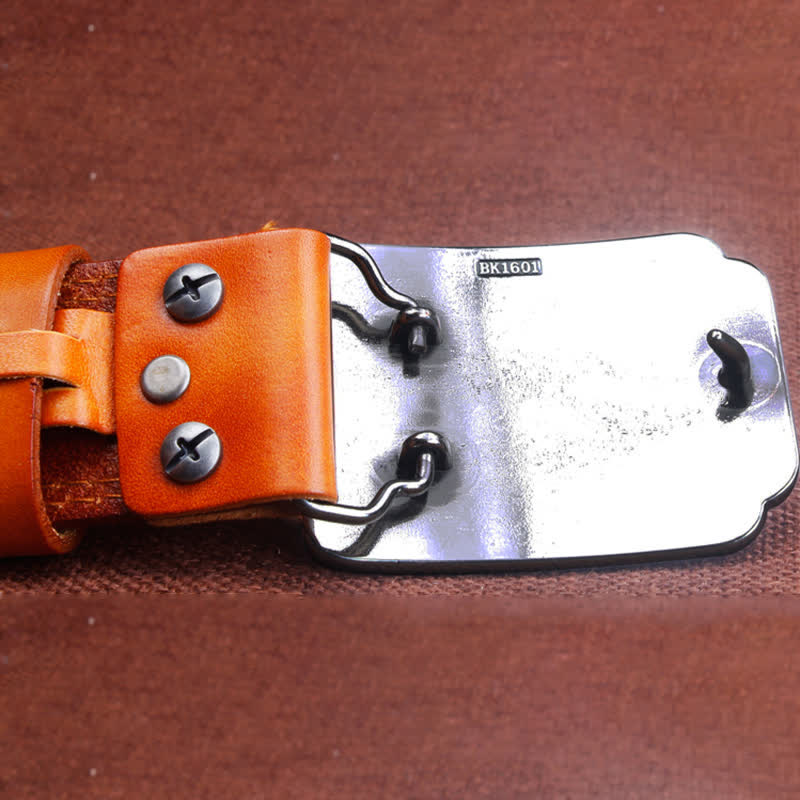 Ceinture en cuir de cheval argenté ethnique pour homme avec motif cowboy