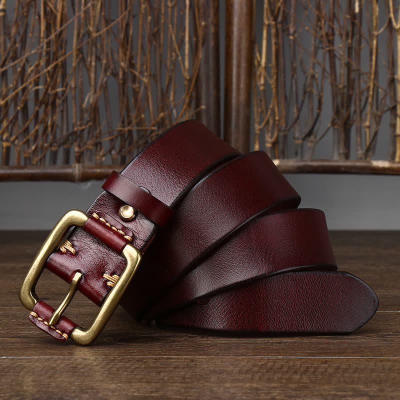 Ceinture en cuir à boucle en cuivre épais pour homme